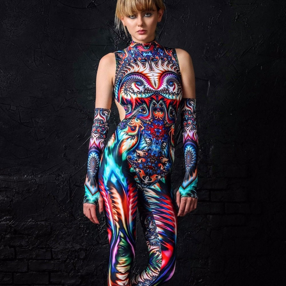 Festival Rave Psychedelic Burning Man Sexy Womens Open Back Bodysuit